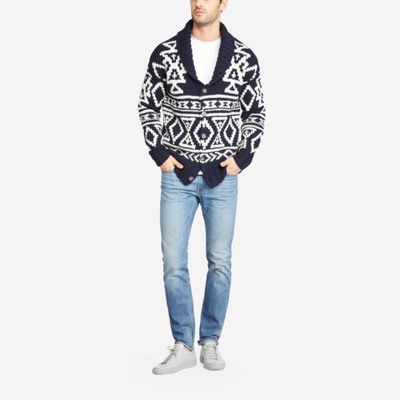 BONOBOS Men's Hand-Knit Cardigan in Navy/White - Picture 4 of 8